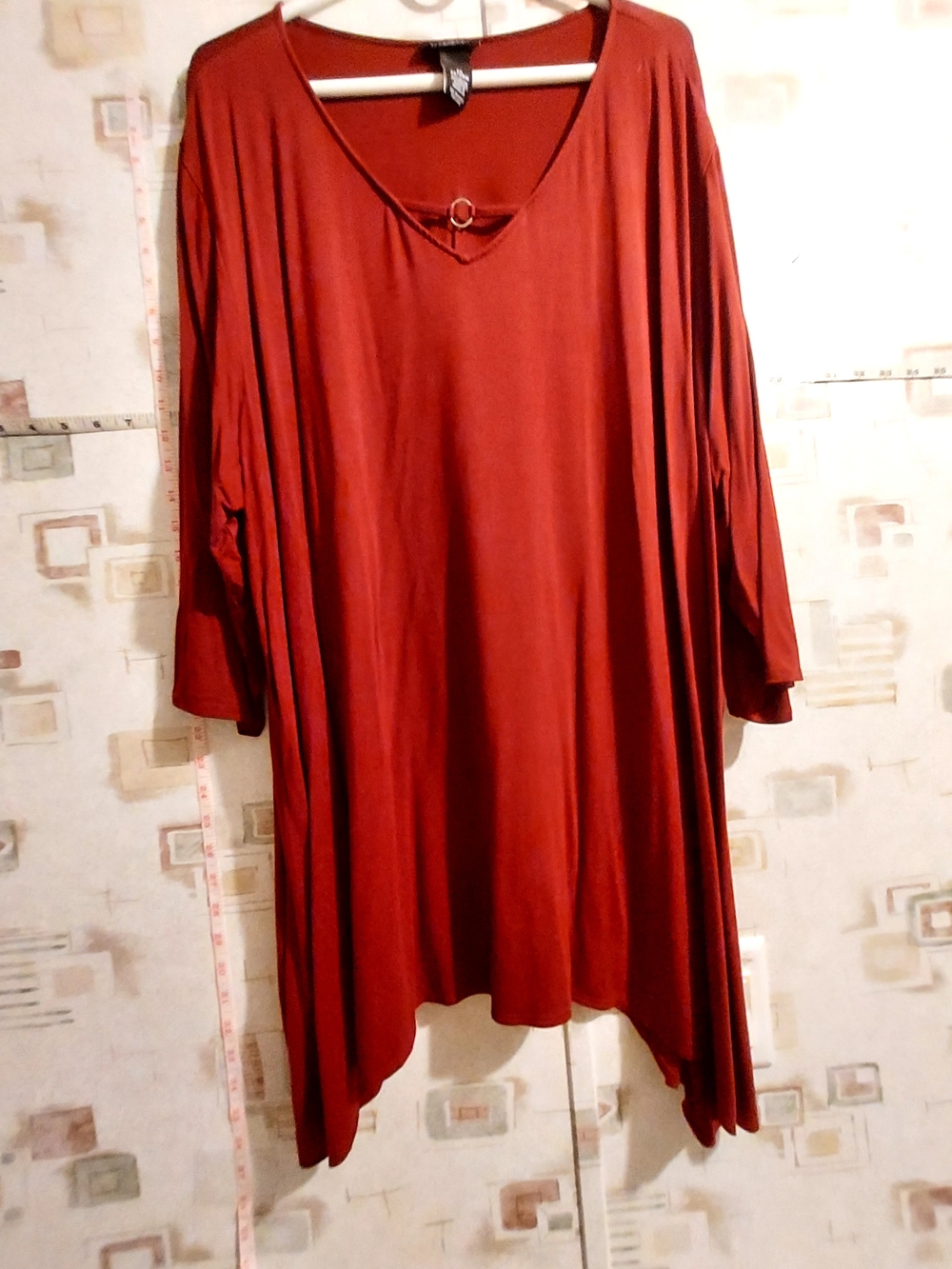Women's Rust Red V-Neck Tunic Top with Ring Detail